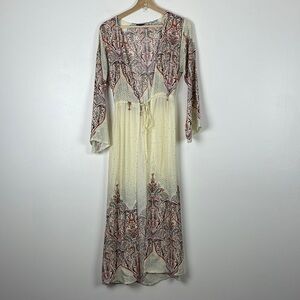 COCO & Carmen long sleeve tie front lightweight maxi swimsuit cover-up Size S/M